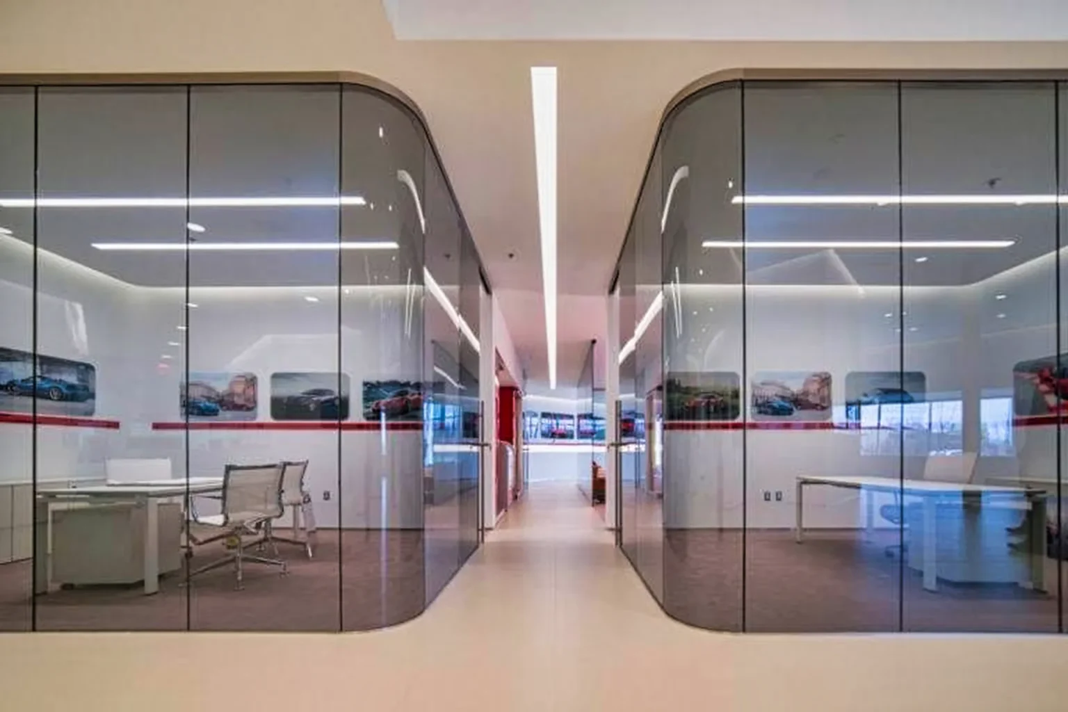 Ferrari Glass meeting room walls installed by Glasco